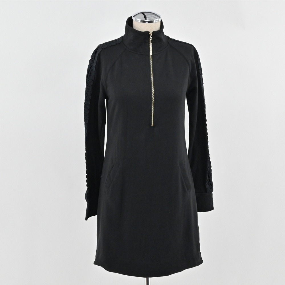 Lilly Pulitzer Skipper Half Zip Dress Womens Size XS Black Cotton French Terry